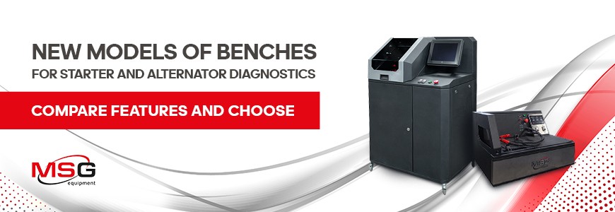 Performance features of the benches MS005 and MS008 for diagnostics of starters and alternators 